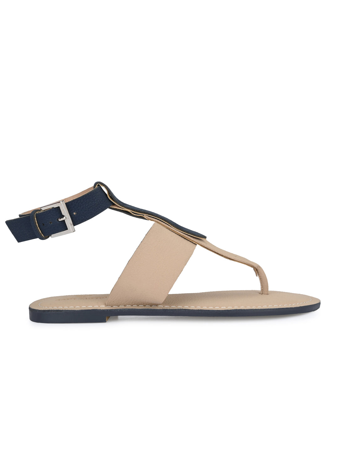 Aady Austin Women Beige/Blue Open Toe Buckle Flats Sandals (AUSF20001)