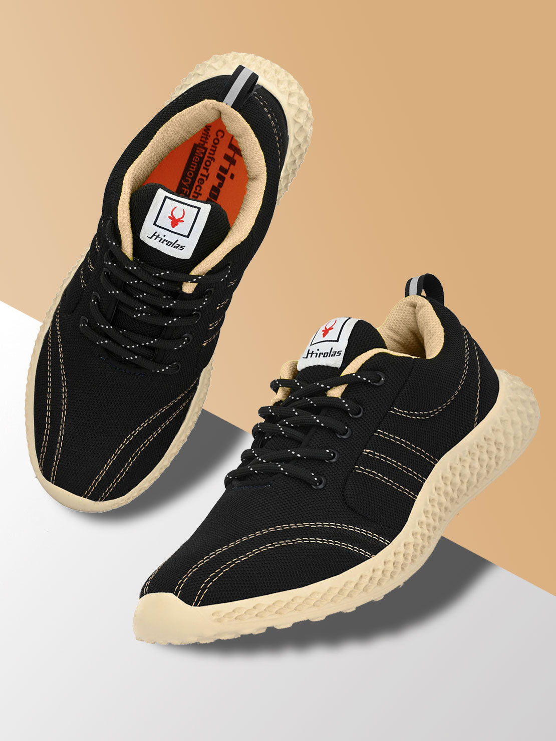 Hirolas® Men's Black Mesh Running/Walking/Gym Lace Up Sport Shoes (HRL2022BLK)