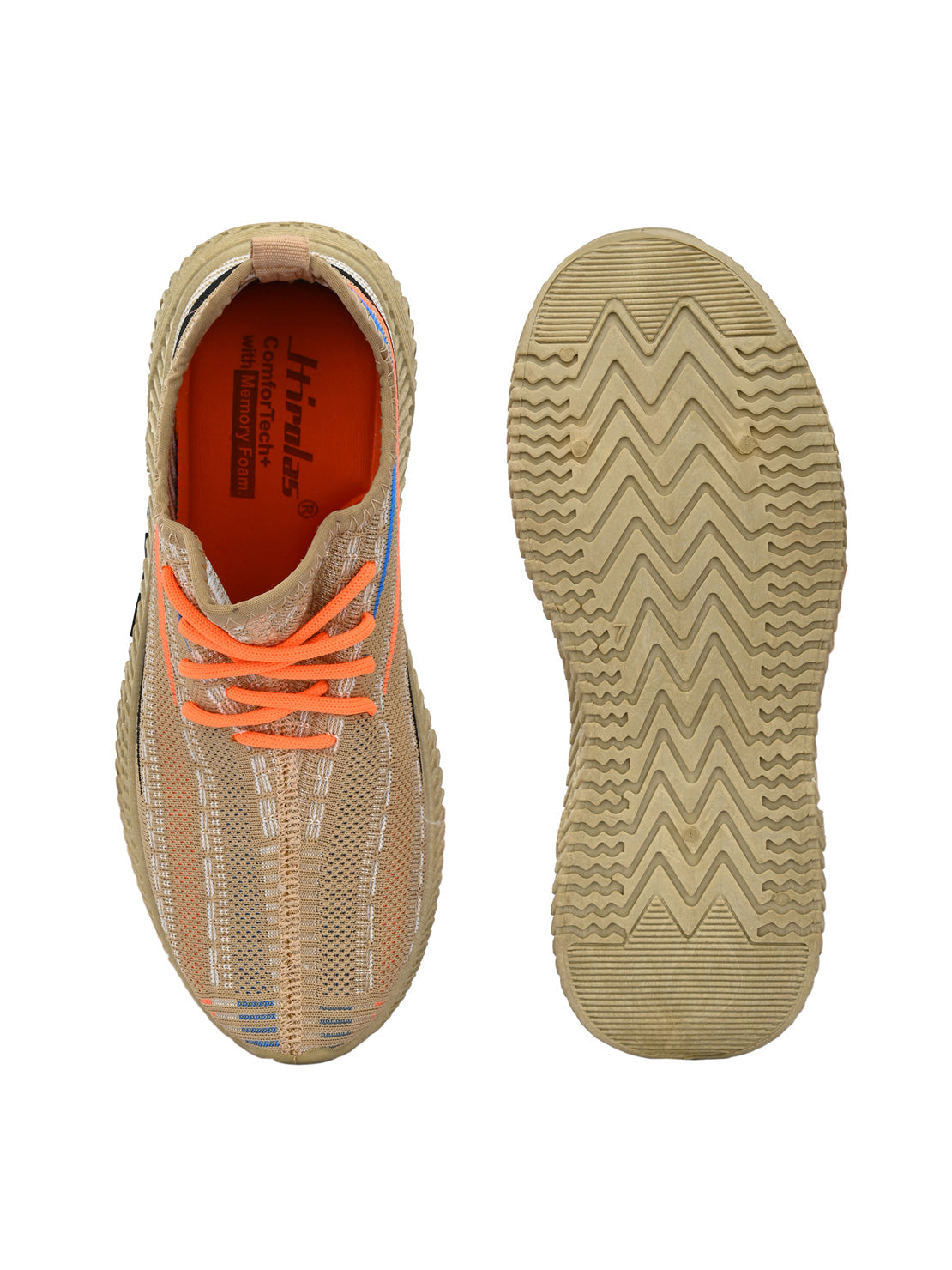 Hirolas® Men's Beige Knitted Running/Walking/Gym Lace Up Sport Shoes (HRL2037BGE)