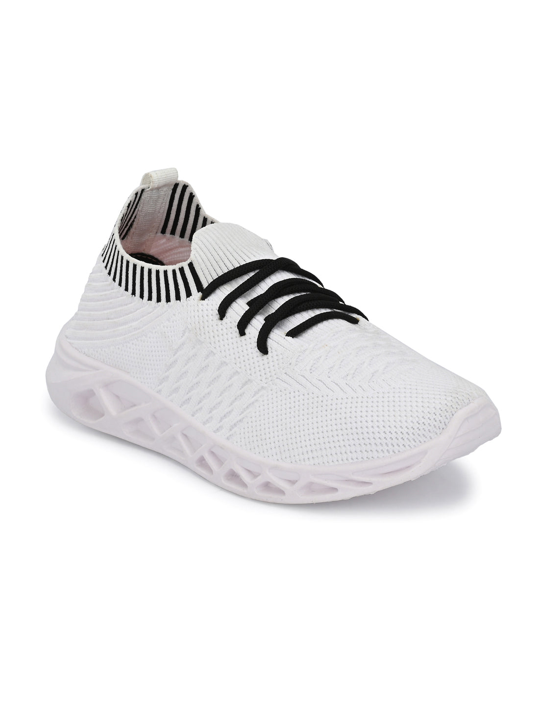 Hirolas® Men's White Knitted Running/Walking/Gym Lace Up Sport Shoes (HRL2043WHT)