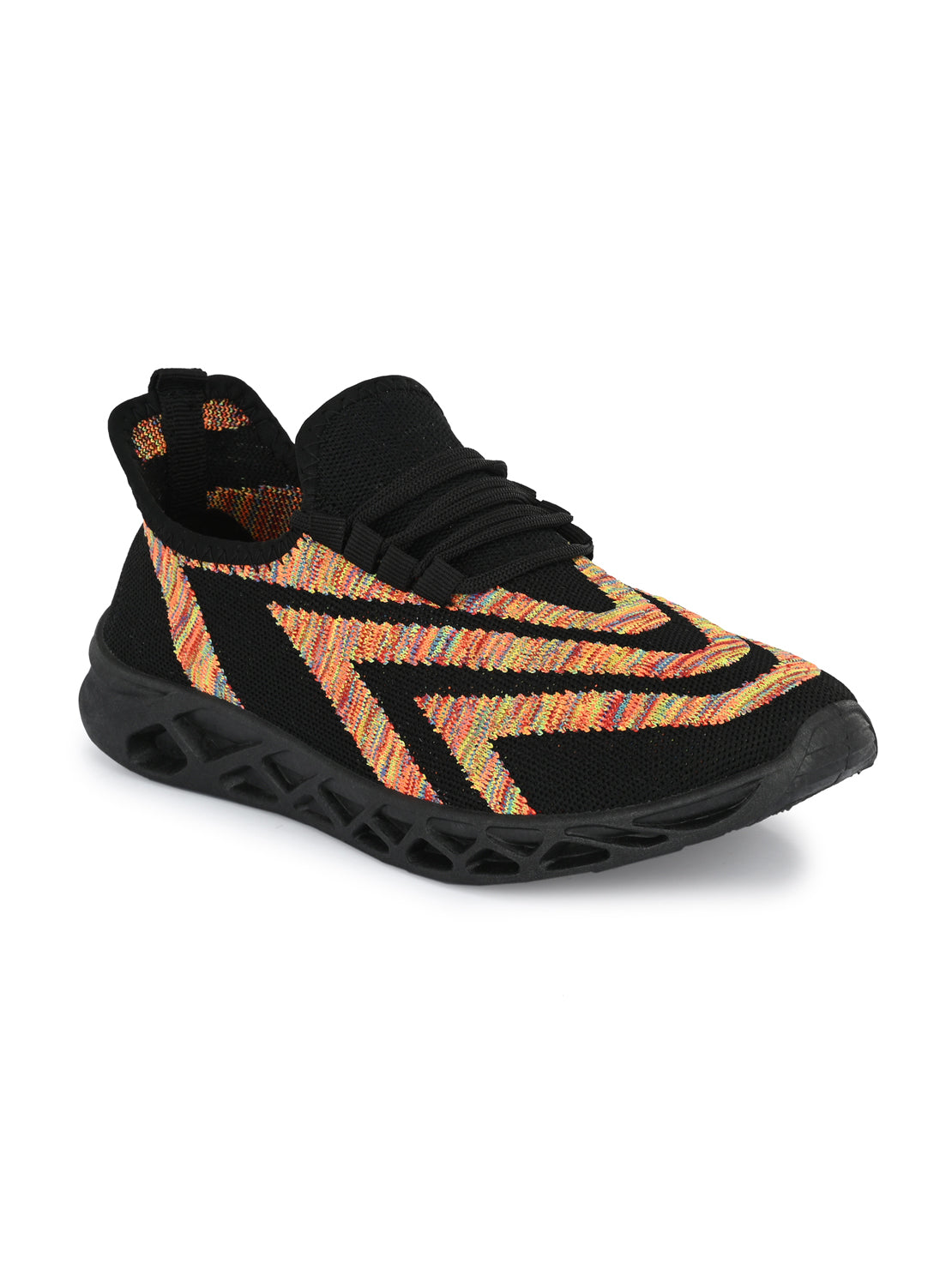 Hirolas® Men's Black Knitted Running/Walking/Gym Lace Up Sport Shoes (HRL2050BLK)