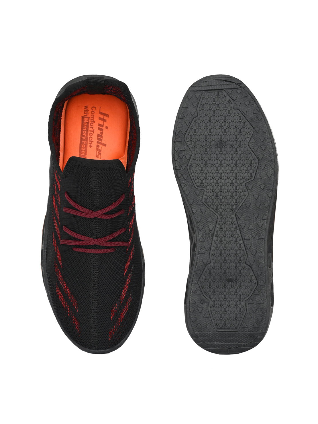 Hirolas® Men's Black Knitted Running/Walking/Gym Lace Up Sport Shoes (HRL2051BLK)