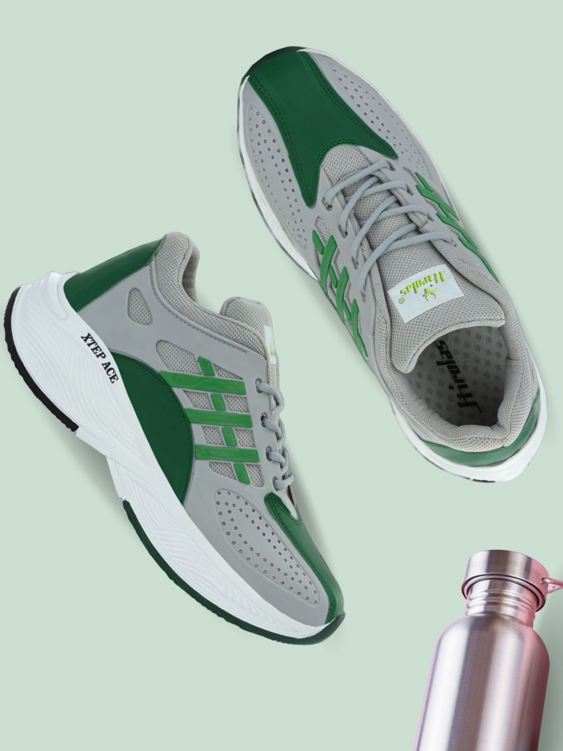 Hirolas® Men's Grey/Green Velocity Max Running Lace Up Sport Shoes (HRL2078GRG)