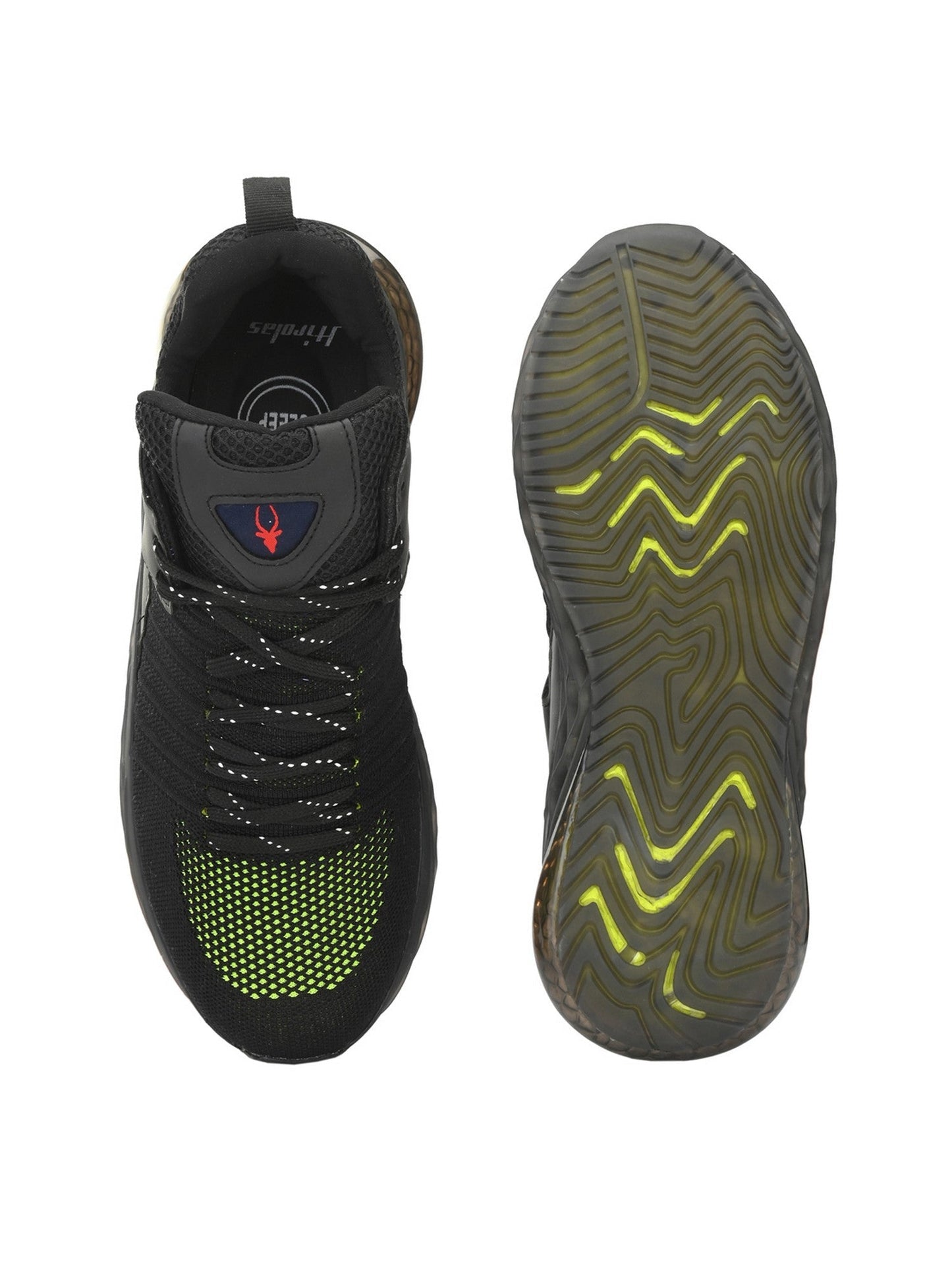 Hirolas® Men's Black/P.Green Elite Shock Absorbing Walking running Fitness Athletic Training Gym Ankle Fashion Lace Up Sport Shoes (HRLMP03BLK)