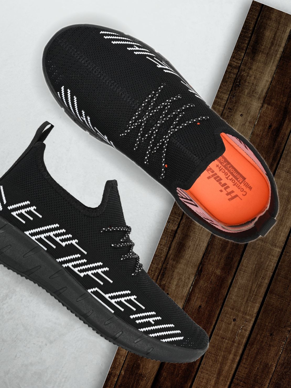 Hirolas® Men's Black Knitted Running/Walking/Gym Lace Up Sport Shoes (HRL2049BLK)